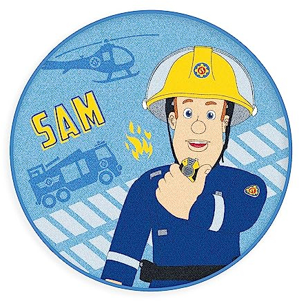 Herding Teppich, Feuerwehrmann Sam, Ø 90 cm, Oberseite aus 100% Polyamid