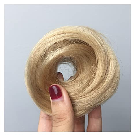 Haarteil 1/2PCS Band Pferdeschwanz Scrunchy Haarteil for Frauen Echthaar Dutt Chignon Unordentliche Dutt Haarteile Donut Chignon mit elastischem Gummi Dutt (Size : 1 Piece, Color : 24 Dark Blonde)
