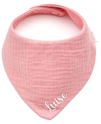 AngelicArt Personalisiertes Dreieckshalstuch aus Baumwolle, Halstuch für Jungen, Mädchen, Unisex, mit Druckknopfverschluss, in verschiedenen Farben mit Wunschnamen-Musselin (Rosa)