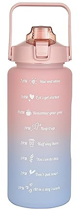 Home Republic Motivational Water Bottle 2L with Time Markings, Leak Proof, BPA-Free, Non-Toxic – Stay Hydrated and Reach Your Goals (Ombre Pink/Blue)