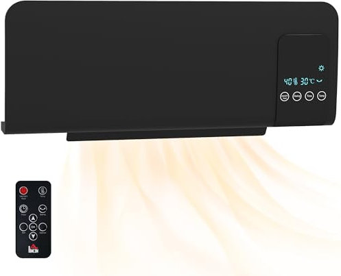 HOMCOM Termoventilatore da Parete Oscillatorio per Casa e Ufficio con Timer 12h e 2 Modalità di Riscaldamento, 54.5x12x21.5 cm, Nero