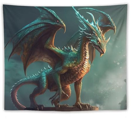 DELIBEST Mythologie-Drachen-Wandteppich, Fantasie-Tier-Wandbehang, psychedelische, ästhetische Wandteppiche, Wanddekorationen für Schlafzimmer, Wohnzimmer, Wohnheim, 127 x 152,4 cm