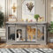 Yafylly 2-in-1 Double Dog Crate Furniture with Divider 60.6 Inch Grey Sturdy Dog Kennel TV Stand with 2 Sliding Doors and Thick Iron Door Frame for 2 Dogs