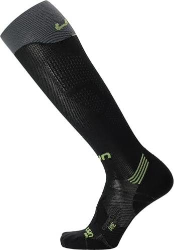 UYN Herren Compression One Socks Laufbekleidung Laufsocken Black/Grey/Lime - Schwarz 42-44