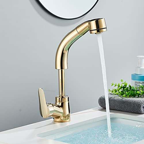 Ausziehbarer Lift-Waschtisch-Wasserhahn mit flexibler herausziehbarer Brause, an Deck montierte Badezimmer-Waschtisch-Mischbatterien, Dual-Modi-Düse für Bauernhaus, Wohnmobil, Bar-Waschbecken, Schwarz