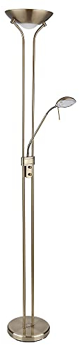 Globo Stehlampe Deckenfluter LED dimmbar mit Leselampe LED-Stehlampen mit Dimmer, Lesespot flexibel altmessing, 2x LED 16 W 1440 lm, warmweiß, H 180 cm