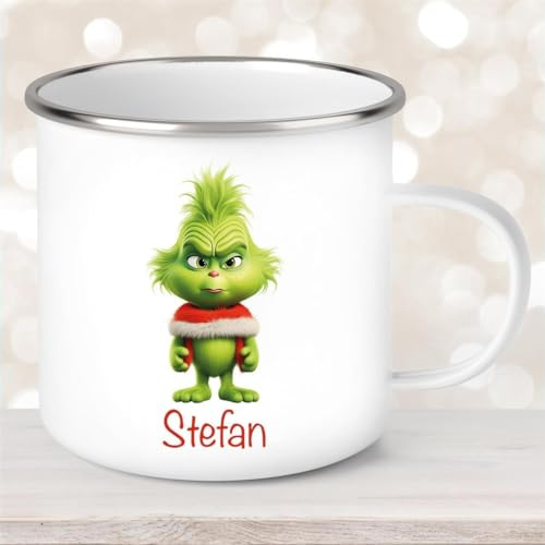 Tasse Wunschname Weihnachten Grinch #1 Emaille Kinderbecher