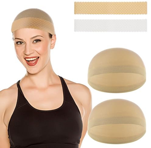 4 Stück Wig Cap Silikon Perückenband Set Perücken Haarnetz Rutschfestes Elastisches Wig Band Wiederverwendbar Nahtlos Perückenkappe Perückennetz Perücken Zubehör Weiß Hautfarben