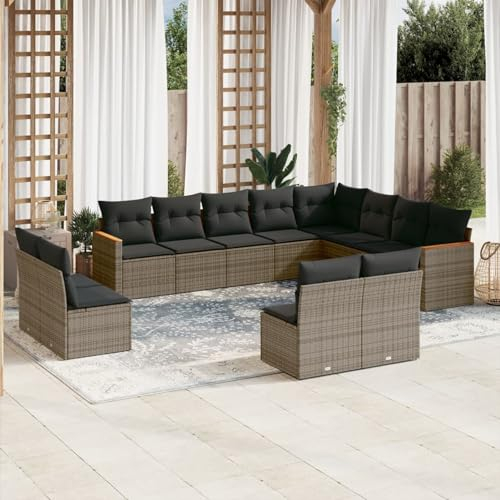 SECOLI XXL Rattan Lounge Con Stauraum Loungemöbel Set Terrassenmöbel Gartenlounge Loungesofa Sitzgruppe Rattan Ecklounge Ecksofa Garten Gartenmöbel Set Grau 12-TLG-Type-4