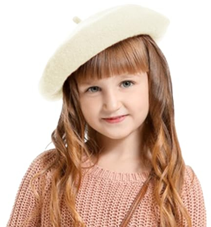 Winmany Barnmössa mössa mössa höst vinter ull konstnär hatt enfärgad fransk mössa, Beige, one size