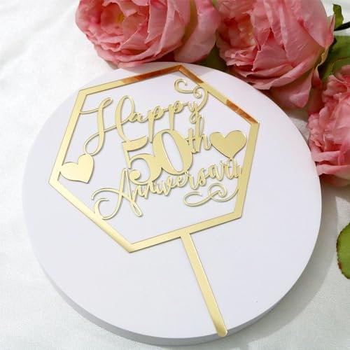 Ruscalin Acrylic 50th Anniversary Cake Topper - Wedding & Birthday Party Decorations (Yellow, 1 Count, 6.6 x 5.4, 1 Piece)