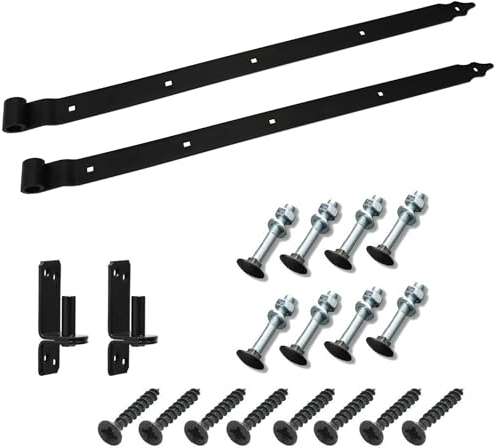 BRESKO Ladenband gekröpft mit Kloben und Schrauben Set 300-800 mm Torband Türband Scharnier Bandscharnier Tor Gartentor Beschlag (Schwarz, 800x40x5 mm)