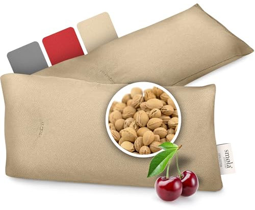 smøla Coussin de noyaux de cerises pour nuque et épaules pour micro-ondes I Coussin chauffant à grains long 58 x 12 cm I 100 % coton I 650 g de noyaux de cerises I Bouillotte naturelle Beige sable