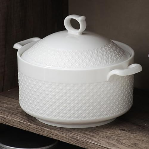 Sopera de cerámica, cuenco de porcelana con tapa for restaurante, hogar, cocina, decoración blanca, olla for sopa(1800ml)
