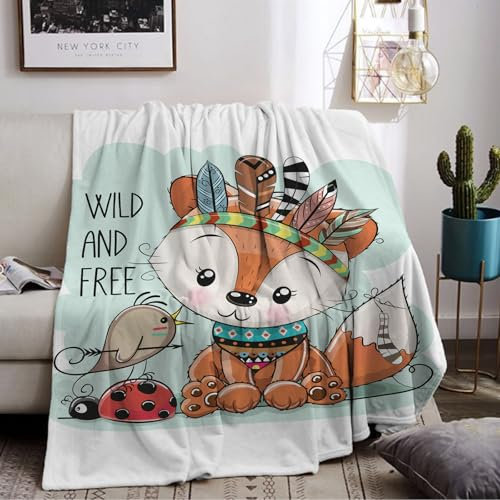 LLTTEER Fuchs Kuscheldecke für Kinder, Flanell Decke,Kinderdecke 3D Fuchs Muster Flauschige Plüsch Decke,Wohndecke Fleecedecke TV Decken für Bett Sofa (Fox 01, 150 x 200 cm)