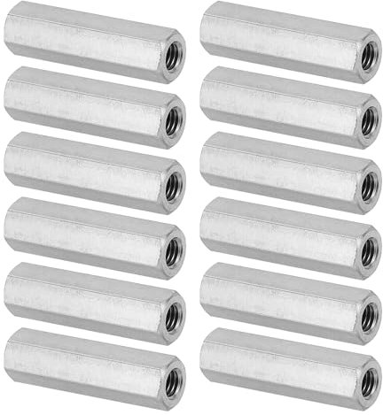 PATIKIL M5 x 0.8-Pitch Dado Esagonale Lungo Acciaio Inossidabile 304, 12Pz 30mm/ 1.2 L Dadi di Accoppiamento Dado a Barra Lunga Intera Connettore per Barra Filettata, Tono Argento