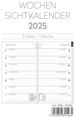 2025 ADINA Wochen-Sichtkalender 9x15cm 1S/1W Einlage