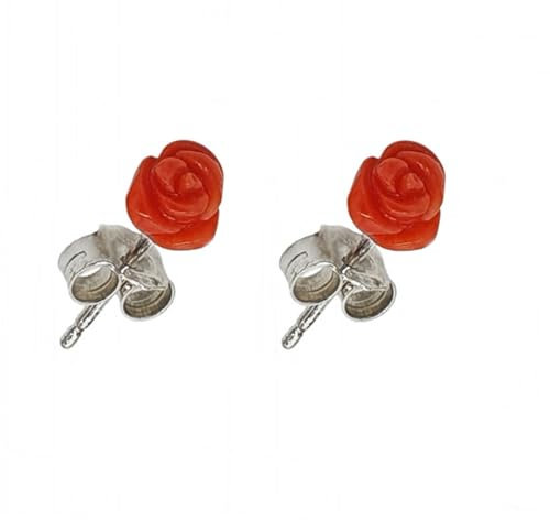 Orecchini piccoli donna a lobo rosa di corallo rosso naturale del Mediterraneo chiusura perno e farfallina in argento 925 gioiello artigianale da bambina ragazza donna