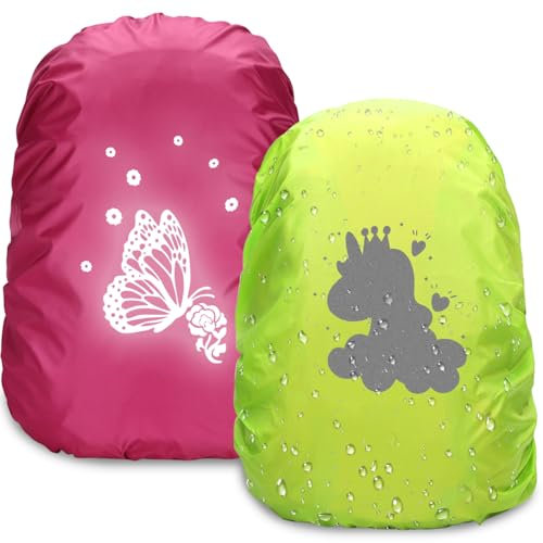 Reflektierende Rucksack Regenschutz, 2 Stück Regenschutz Rucksack Wasserdichte, Regenschutz für Rucksack Schulranzen 35L/45L, Rucksack Regenschutzhülle für Kinder auf dem Schulweg und Regen und Schnee