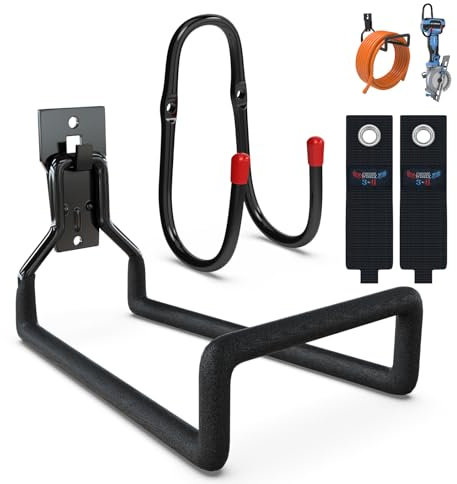 3-H Gartenschlauch Wandhalterung 4PC Set, Schlauchaufhängung Gartenschlauch Halterung Wand, Wandhaken Garage Schwerlast mit Aufbewahrungsgurt, Für Schlauch Staubsauger Leiter Bügelbrett Garten Garage