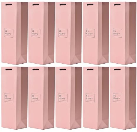 10 gift bags bottle bags for wine prosecco and champagne 14.17 x 4.72 x 3.94 - 36 cm x 12 cm x 10 cm - Be Happy Dusty Pink