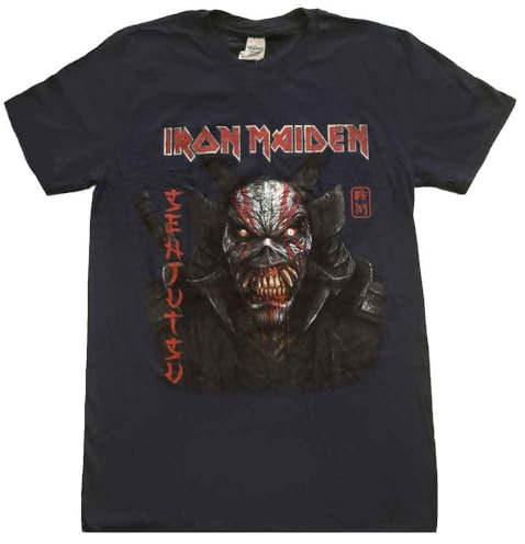 Iron Maiden Senjutsu Back Cover Vertical Logo Official Tee T-Shirt Mens Unisex (Large) Blue