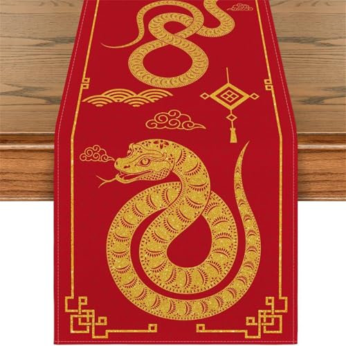 Supoion Chemin de table en forme de serpent du zodiaque chinois 2025 pour décoration de fête du printemps