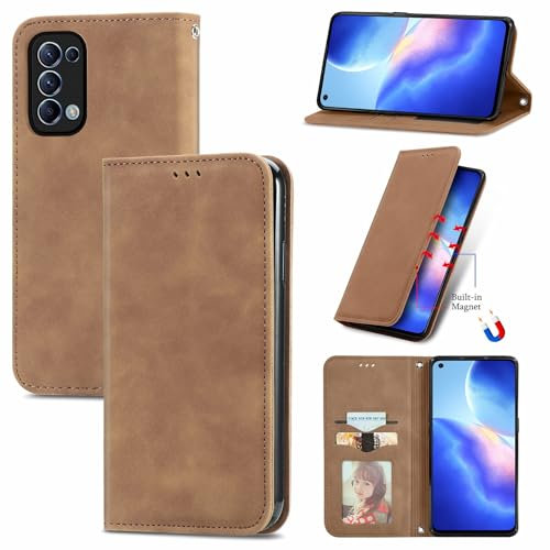 Cracedily Funda para OPPO Find X3 Lite 5G Case, Carcasa Protectora Antigolpes Case, Soporte Plegable, Ranura para Tarjeta, Cover Cuero PU Carcasa OPPO Find X3 Lite, Marrón