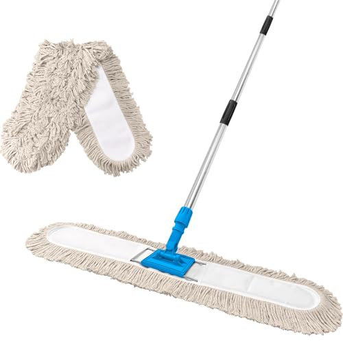 ARTIPOLY 36” Commercial Dust Mop for Floor Cleaning, Industrial Dry Mop with Heavy Duty Long Handle, Large Cotton Reusable mop Head, for Cleaning Office Garage Hardwood Warehouse Factory Mall