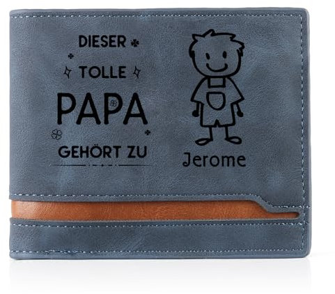 Wamantic Geldbörse Herren PU Leder Personalisierte - Portmonee Herren mit 1-6 Namen des Familienmitglieds Geschenk für Papa Opa Großeltern Weihnachten Geburtstag Vatertag (Blau-Papa Geschenk-1 Name)