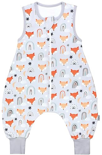 TupTam Gigoteuse à Pied – Turbulette Bébé Été Légère 0.5 TOG, Coton OEKO-TEX, Tête de renard arc-en-ciel gris orange, 80-86