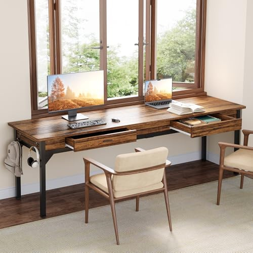 LITTLE TREE Schreibtisch Computertisch 200 cm, großer Schreibtisch aus Industriell Holz und Metall als Bürotisch Arbeitstisch für 2 Personen, ideal für Homeoffice oder Wohnzimmer, Rustikales Braun
