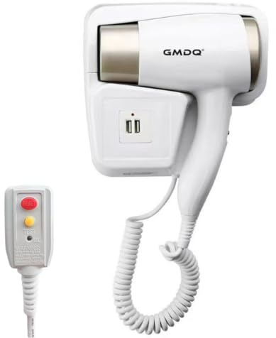 Sèche-cheveux mural avec port de charge USB pour salle de bain – Sèche-cheveux professionnel 110 V, moteur de salon à séchage rapide et support double tension, comprend un support, des vis + adhésif