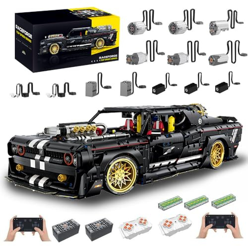 Technik Auto 1: 8 für Dodger Challenger MuscIe Car, Groß Rennauto mit 9 Motoren Set, 10637 Technik Auto ModeII Bausatz, 3750 TeiIe MOC Superauto ModeII, für Challenger (Originalverpack)