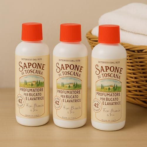 Profumatore per Bucato e Lavatrice 250ml – Toscana – Primavera o Fiori Bianchi & Iris – 1 o 3 Pezzi – 42 Lavaggi – Made in Italy (3 pezzi, Fiori Bianchi & Iris)