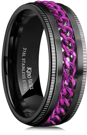 King Will Intertwine 8 mm Spinnerring für Männer, Edelstahlring für Männer, Zappelring, Angstring mit schwarzem Kettenring, Größe 54–70 (17–22)
