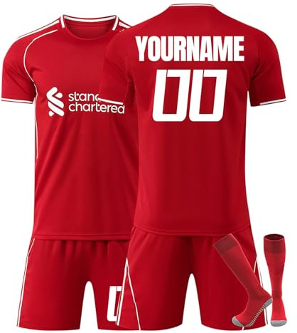 LILIHOT Fantrikot Fußball Trikot Kinder Benutzerdefiniertes T-Shirt und Shorts & Socken 3 Teiliges Set,Personalisiertes Hause/Auswärts Fußballtrikot für Erwachsener,Anzug Atmungsaktiv Trainingsanzug