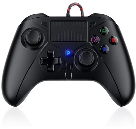 Dinosoo FOIRCEADAL Wired Controller for PS5/PC/PS-4, Marco Function Dual Motor Vibration/6-Axis Sensor/Turbo 3.5mm Audio Jack,