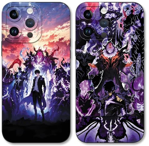 TBNMBGY 2 Stück Anime Schwarz Handyhülle für iPhone 11 Pro 5,8 Hülle, Manga Solo Leveling Heißblütiger Motiv Muster für Junge, Stoßfest TPU Kratzfest Fallschutz Cartoon Schutzhülle, Manga