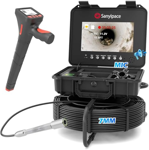 Sanyipace Kanalisationkamera mit Rohrortungsgerät, 7 mm Kabel, 512 Hz Sender, 10,1-Zoll-IPS-Bildschirm, 32 GB Karte, 50M Endoskop-Inspektionskamera, DVR mit Lautsprecher