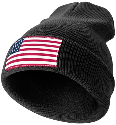 LODMLOER Wintermütze Herren Damen Usa-Flagge Warme Beanie Mütze Weiche Dehnbare Strickmütze Klassisches Cuffed Hats für Running Camping Skifahren