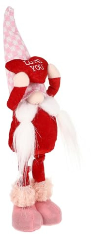 Sosoport Zarte Valentinstags Gnompuppe aus Stoff Stehende Wichtel Dekoration in Rosa Dekoratives Desktop Ornament für Tisch und Regal