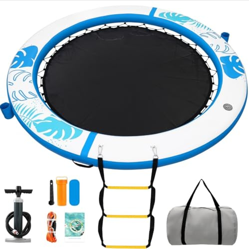GYMMALL Piattaforma Galleggiante Gonfiabile per Piscina Adulti, Galleggianti Piscina Gonfiabili Ciambella Gonfiabile Rotonda, 240cm Amaca Acquatica Lettino Piscina con Scaletta e Portabicchieri