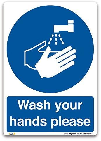 Wash your hands please Sign - A4 Self-adhesive Vinyl Sticker - Mandatory Information Safety
