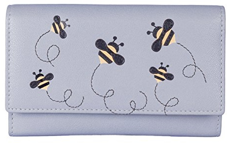 Mala Leather Bumble Bee Flapover Purse – Grey Soft Leather Wallet for Women with RFID Protection, Gift Dustbag – Mischa 3432 – 16 x 9 x 2.5cm