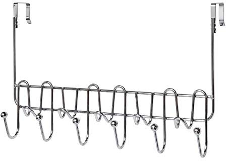 Amtido Over Door Hooks - 11 Hook Coat Rack - Clothes Hanger and Towel Holder Organiser - Chrome