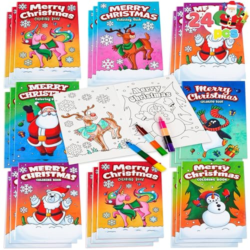 JOYIN 24 pezzi di libro da colorare di Natale sfuso per bambini, mini libri da colorare di Natale in 6 copertine, grande regalo per ragazze e bambini, regali di vacanza e souvenir di festa