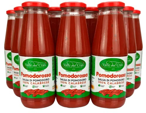 Valle del Crati 24 Bottiglie Salsa Di Pomodoro 100% Calabrese, Naturale Vegana e Senza Glutine, Passata Di Pomodori ideale per Pasta Sugo Pizza Condimenti Carne e Pesce, Pronta in 5 Minuti