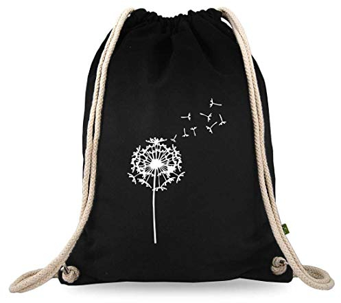 Turnbeutelliebe® Turnbeutel mit Motiv - Pusteblume - Baumwolle schwarz - Sportbeutel - Rucksack - Stoffbeutel - Gym Bag - ca. 12 Liter - 37 x 46 cm