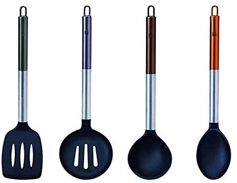 Bergner Q3469 Set 4 Utensilios de Cocina colección Neon Classic, Nylon, Multicolor